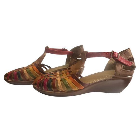 Huaraches Sandals Womens 7 M Colorful Leather Made In Mexico Wedge Ankle Strap - Picture 1 of 10